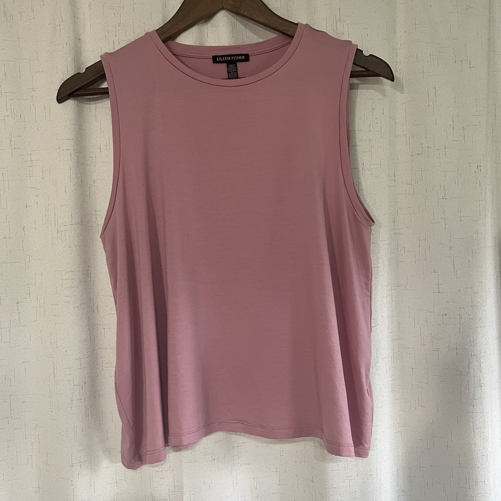 Eileen Fisher Top Womens SP Pink Scoop Neck Sleeveless Tunic TENCEL Blend Ladies